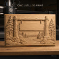 Fichier CNC & impression 3D panneau bois, paysage forêt, montagne et rivière, haute qualité relief STL