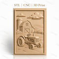 Fichier CNC & impression 3D ferme avec tracteur et grange, paysage champêtre, haute qualité relief STL