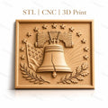 Fichier CNC & impression 3D cloche de la liberté avec drapeau américain et étoiles, haute qualité relief STL