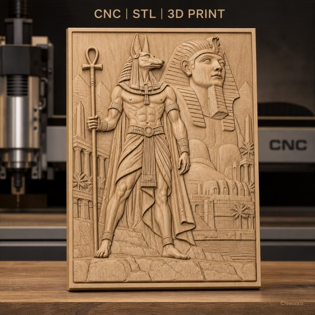 Fichier CNC & impression 3D Égypte antique, Anubis, Sphinx, pyramides, haute qualité relief STL