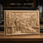 Fichier CNC & impression 3D peintre paysage montagne rivière atelier, haute qualité relief STL