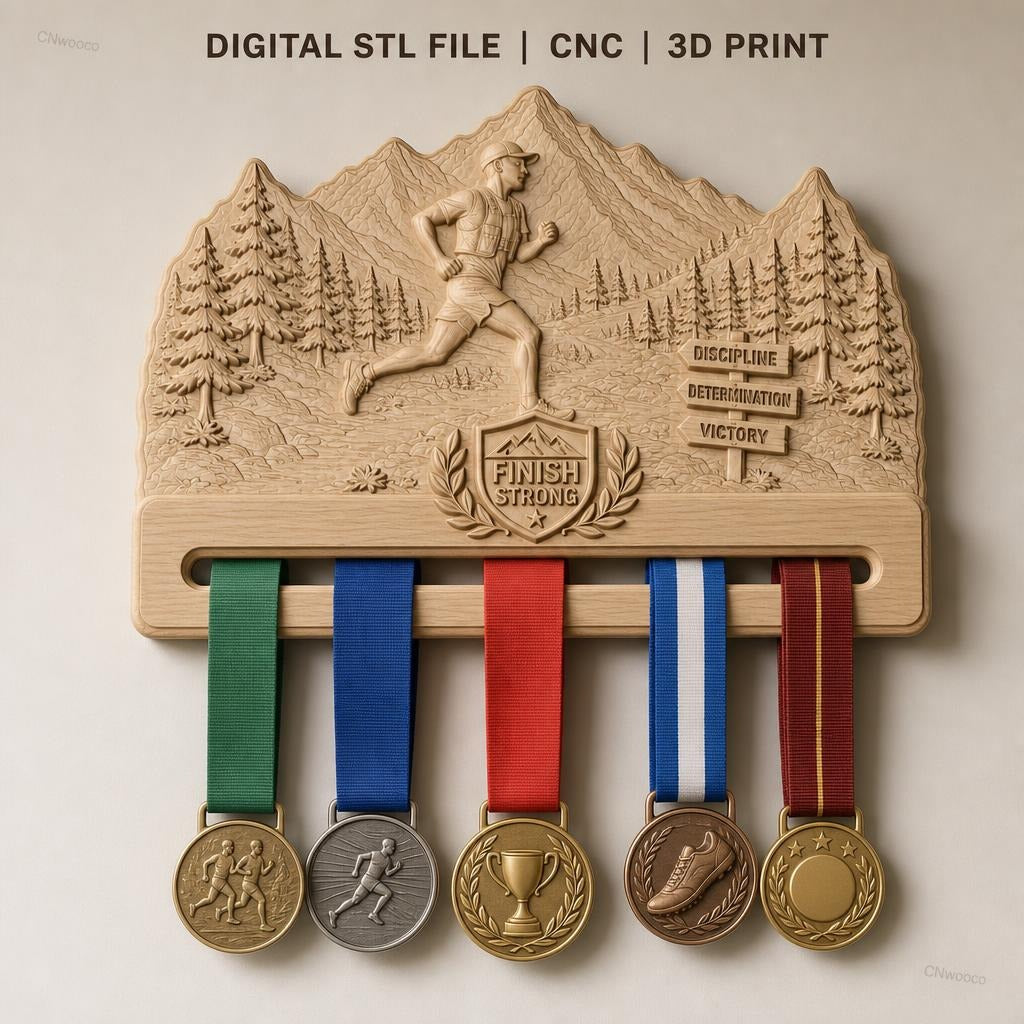 Fichier CNC & impression 3D support médailles course nature montagne, STL très haute qualité