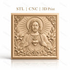 Fichier CNC & impression 3D Jésus Christ, cœur sacré, lys et ornements, haute qualité relief STL