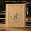Fichier CNC & impression 3D homme en veste sur sommet de montagne, paysage de rochers et vallées, haute qualité relief STL