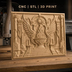 Fichier CNC & impression 3D phénix, flamme sacrée et ruines antiques haute qualité relief STL