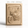Fichier CNC & impression 3D moto cruiser, route désertique avec buttes et nuages, haute qualité relief STL
