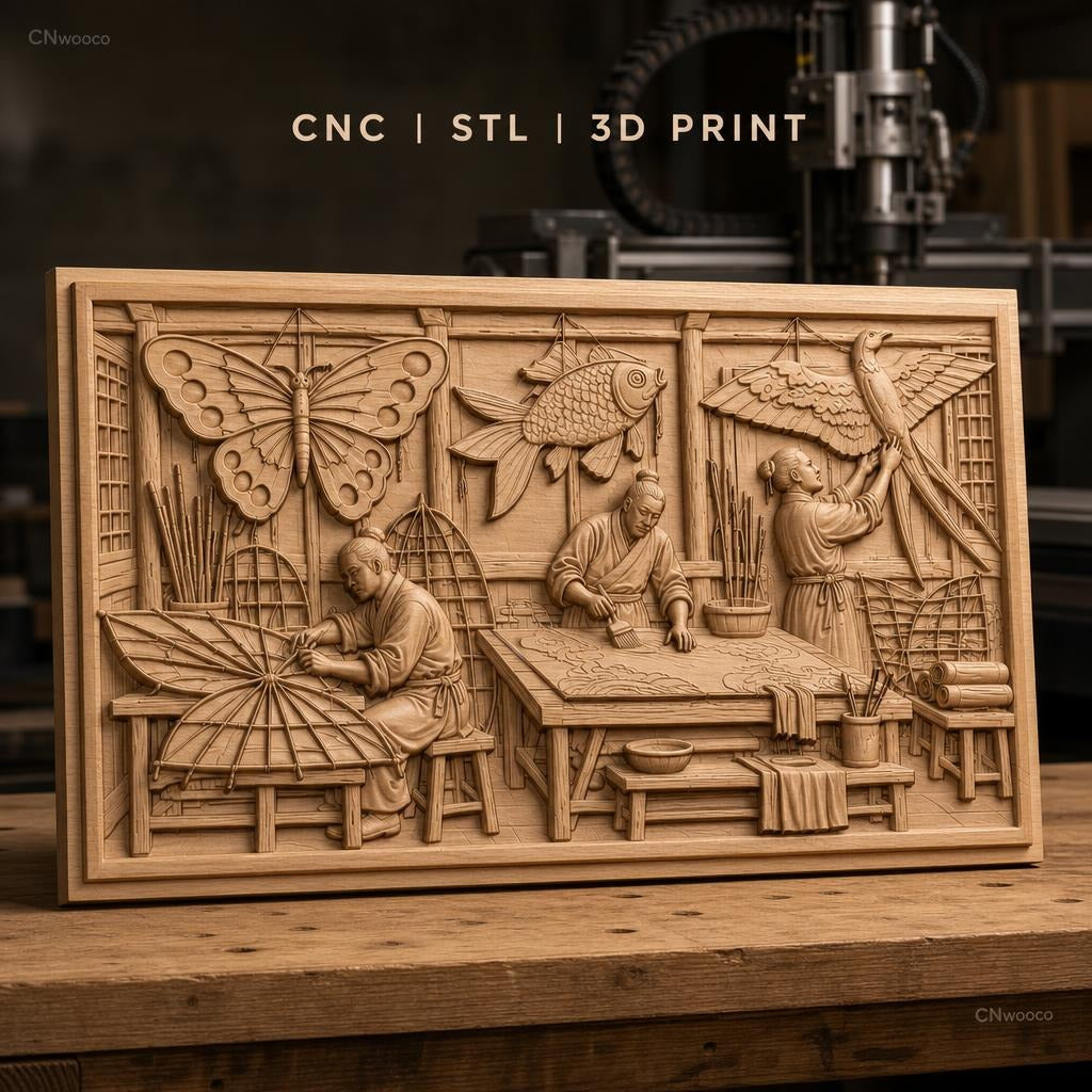 Fichier CNC & impression 3D atelier artisan papillon poisson oiseau, fabrication traditionnelle, haute qualité relief STL