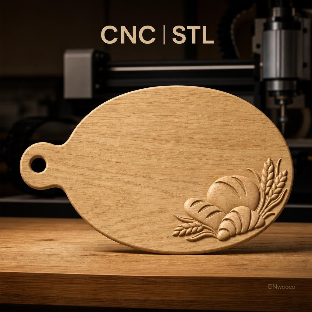 Fichier CNC pain et blé, planche à découper décoration, bas-relief pour sculpture sur bois, STL