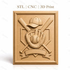 Fichier CNC & impression 3D baseball, batte, gant et casquette, haute qualité relief STL
