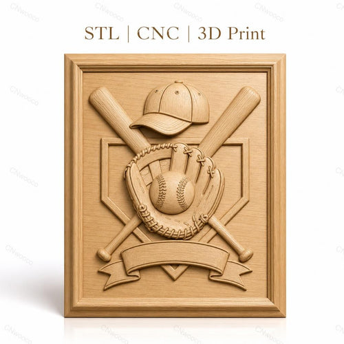 Fichier CNC & impression 3D baseball, batte, gant et casquette, haute qualité relief STL