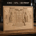 Fichier CNC & impression 3D temple égyptien, statues de pharaon, porte ornée, haute qualité relief STL