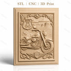 Fichier CNC & impression 3D Route 66 moto, paysage désert relief décoratif, haute qualité relief STL