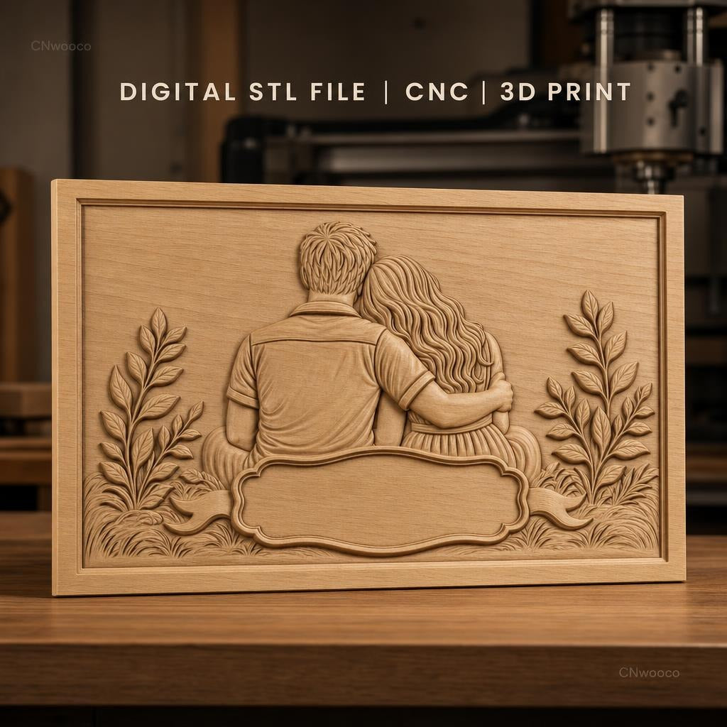 Fichier CNC & impression 3D couple assis, décor floral relief romantique, haute qualité relief STL