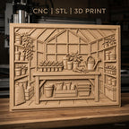 Fichier CNC & impression 3D serre de jardin, table avec pots, outils de jardinage haute qualité relief STL