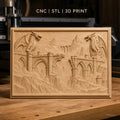 Fichier CNC & impression 3D dragons et ponts gothiques, ruines médiévales et montagnes, haute qualité relief STL
