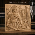 Fichier CNC & impression 3D empereur romain, bataille de siège avec soldats et catapultes, haute qualité relief STL