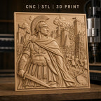 Fichier CNC & impression 3D empereur romain, bataille de siège avec soldats et catapultes, haute qualité relief STL