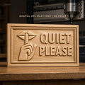 Fichier CNC & impression 3D panneau Quiet Please avec main et bouche, haute qualité relief STL