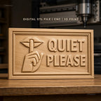Fichier CNC & impression 3D panneau Quiet Please avec main et bouche, haute qualité relief STL