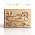 Fichier CNC & impression 3D bateau de plaisance, gouvernail, boussole, corde et taquet, haute qualité relief STL