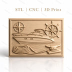 Fichier CNC & impression 3D bateau de plaisance, gouvernail, boussole, corde et taquet, haute qualité relief STL