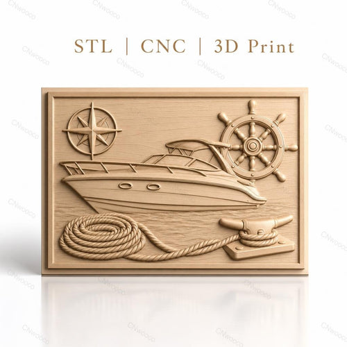 Fichier CNC & impression 3D bateau de plaisance, gouvernail, boussole, corde et taquet, haute qualité relief STL