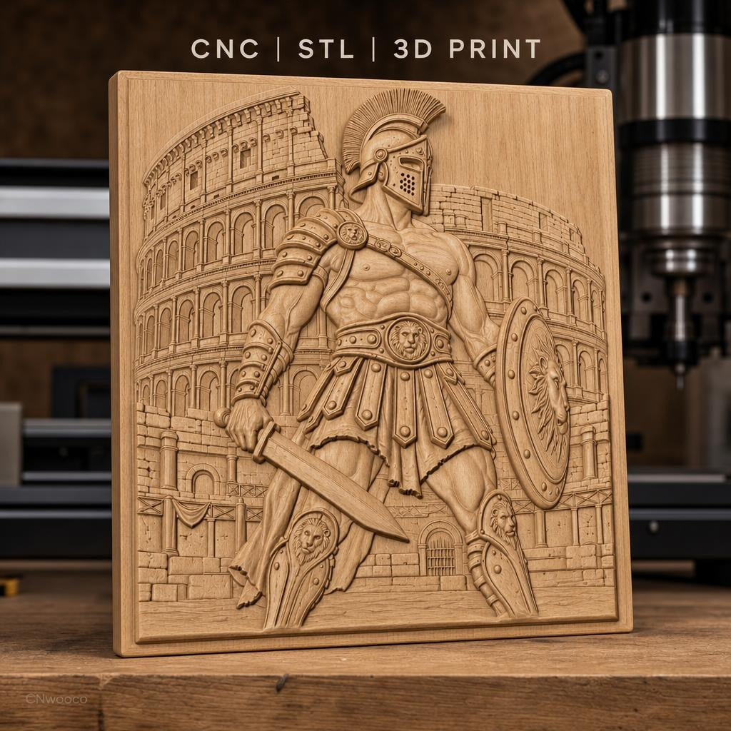 Fichier CNC & impression 3D Gladiateur romain, Colisée antique, épée, bouclier, haute qualité relief STL