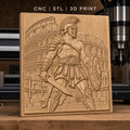 Fichier CNC & impression 3D Gladiateur romain, Colisée antique, épée, bouclier, haute qualité relief STL