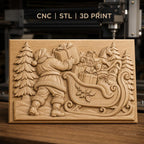 Fichier CNC & impression 3D Noël, Père Noël avec traîneau et cadeaux, haute qualité relief STL