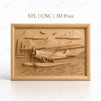 Fichier CNC & impression 3D hydravion sur lac, montagnes et forêts, haute qualité relief STL
