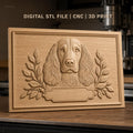 Fichier CNC & impression 3D chien cocker et feuilles décoratives, haute qualité relief STL