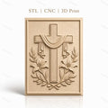 Fichier CNC & impression 3D Croix religieuse avec fleurs et drapé, haute qualité relief STL