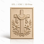 Fichier CNC & impression 3D Croix religieuse avec fleurs et drapé, haute qualité relief STL