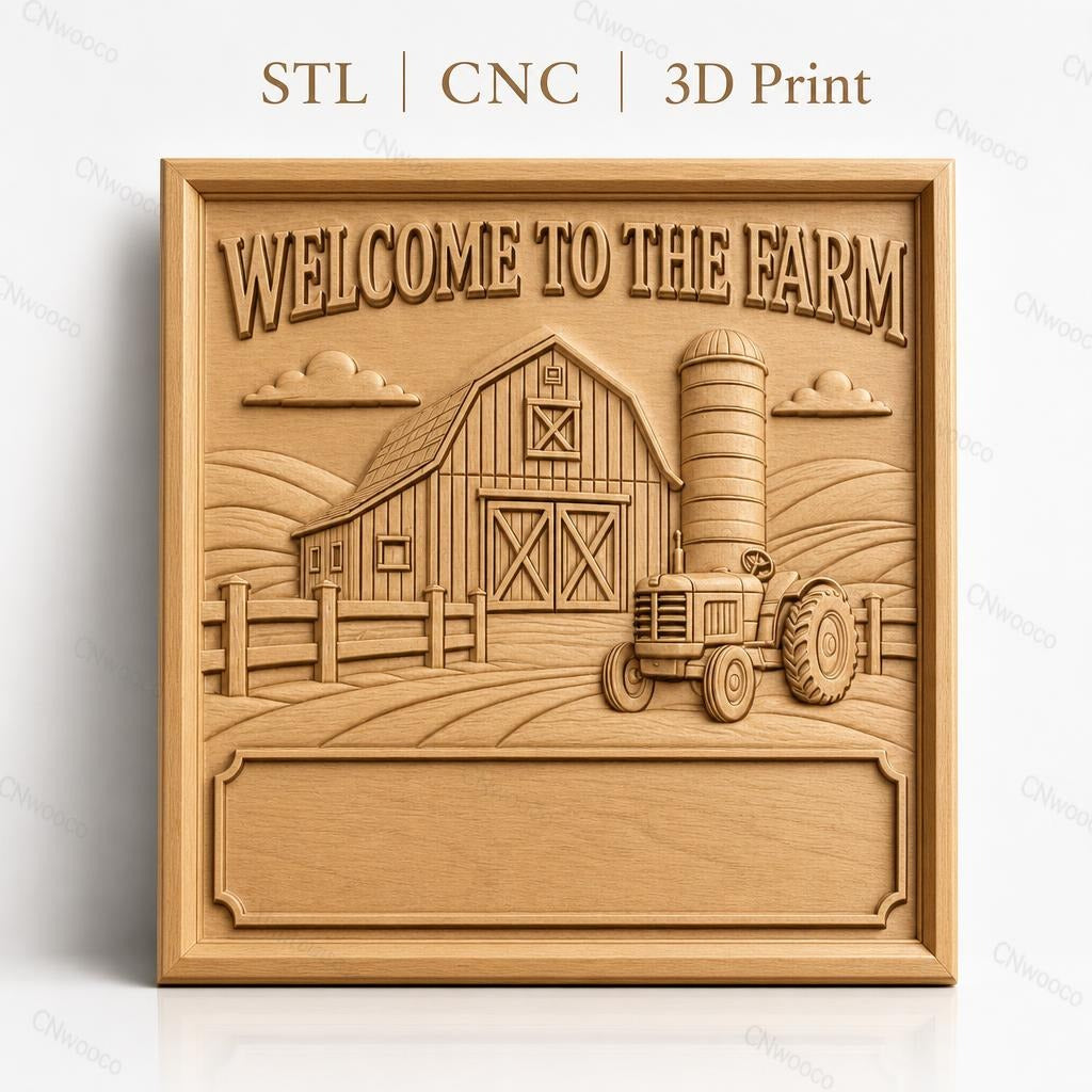 Fichier CNC & impression 3D ferme, grange, tracteur, silo, paysage agricole, haute qualité relief STL