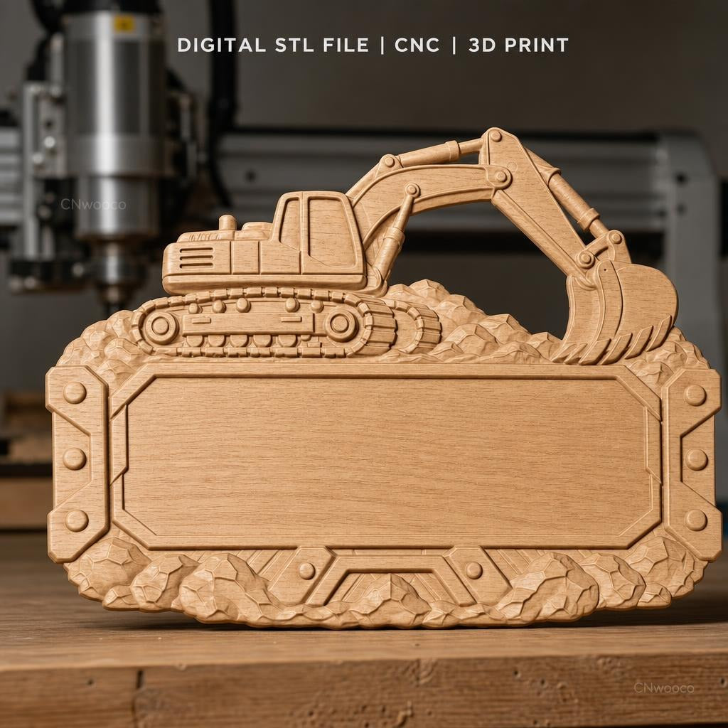 Fichier CNC & impression 3D enseigne plaque bulldozer construction STL très haute qualité