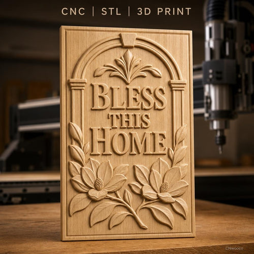 Fichier CNC & impression 3D décoration murale bénédiction maison, fleurs et feuilles, haute qualité relief STL