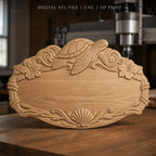 Fichier CNC & impression 3D enseigne décorative tortue marine et coquillages, STL très haute qualité