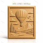 Fichier CNC & impression 3D montgolfière, montagnes, pins, rivière, haute qualité relief STL