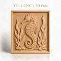 Fichier CNC & impression 3D hippocampe marin, algues et cailloux relief, haute qualité relief STL
