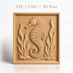 Fichier CNC & impression 3D hippocampe marin, algues et cailloux relief, haute qualité relief STL