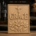 Fichier CNC & impression 3D grâce, croix, fleurs, haute qualité relief STL