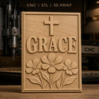Fichier CNC & impression 3D grâce, croix, fleurs, haute qualité relief STL