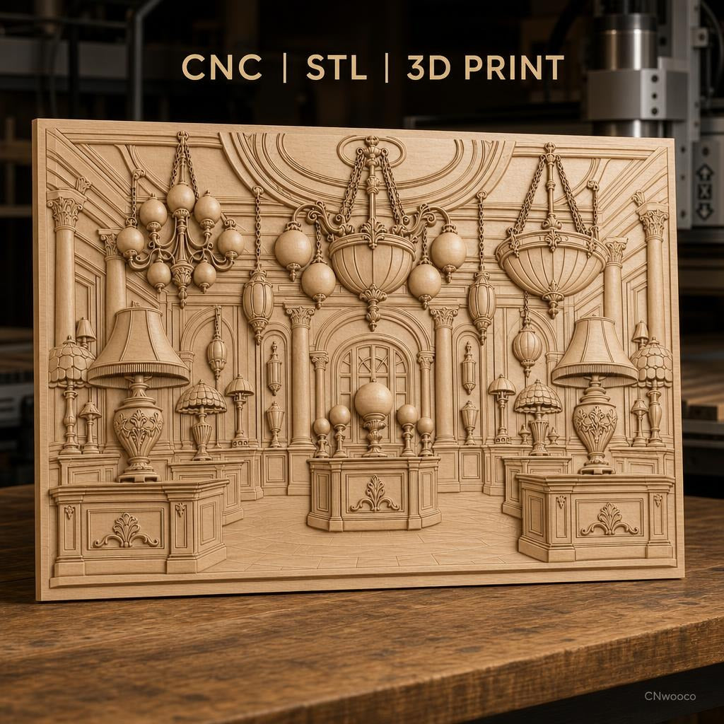 Fichier CNC & impression 3D décor intérieur classique, lampes et lustres, haute qualité relief STL