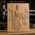 Fichier CNC & impression 3D reine antique, lance bouclier palmier colonnes grecques, haute qualité relief STL