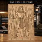 Fichier CNC & impression 3D héros égyptien, temple, statues, bouclier et lance, haute qualité relief STL