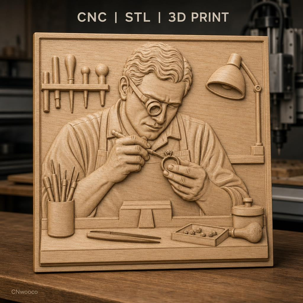 Fichier CNC & impression 3D bijoutier à l'œuvre, outils de précision, haute qualité relief STL