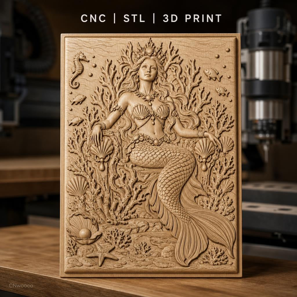 Fichier CNC & impression 3D sirène royale, corail, coquillages, poisson, hippocampe haute qualité relief STL
