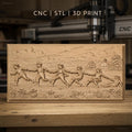 Fichier CNC & impression 3D enfants jouant à la corde, paysage rural avec maison, haute qualité relief STL