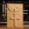 Fichier CNC & impression 3D croix chrétienne avec colombe et rayons de lumière, haute qualité relief STL