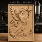 Fichier CNC & impression 3D ange avec étoile et village, haute qualité relief STL
